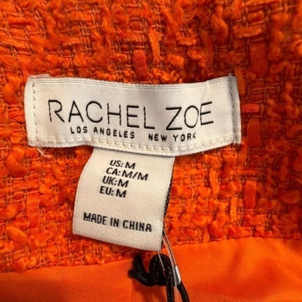 Rachel Zoe Orange Boucle Tweed Cropped Blazer Gold Basket Weave Button Front M - Picture 5 of 9